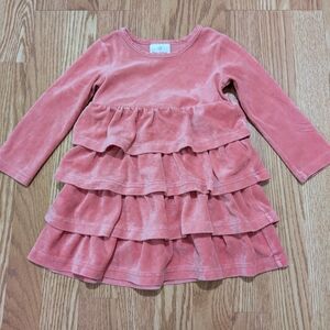 Hanna Andersson Girls Tiered Velour Dress Pink 90 3T
